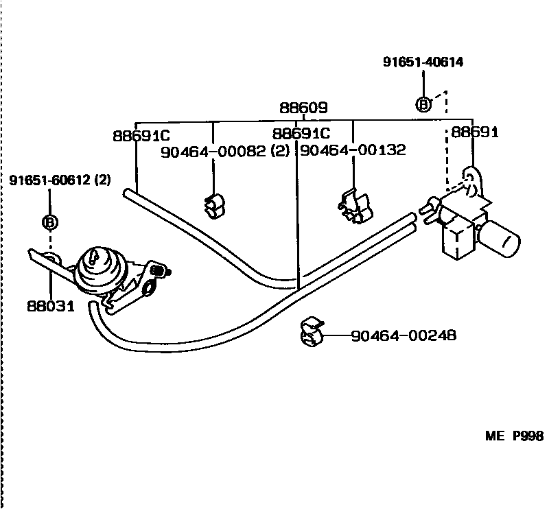 Toyota COROLLA 暖风和空调系统 - 真空管 EPC diagram — MEP998