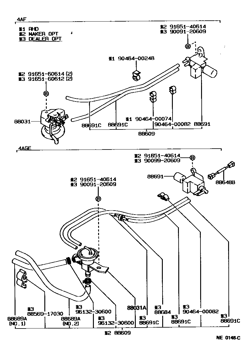 Toyota COROLLA 暖风和空调系统 - 真空管 EPC diagram — NE0146C