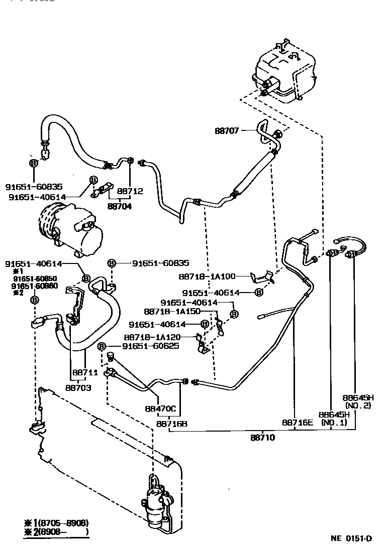 Toyota COROLLA Heating & Air Conditioning - Cooler Piping EPC diagram — NE0151D