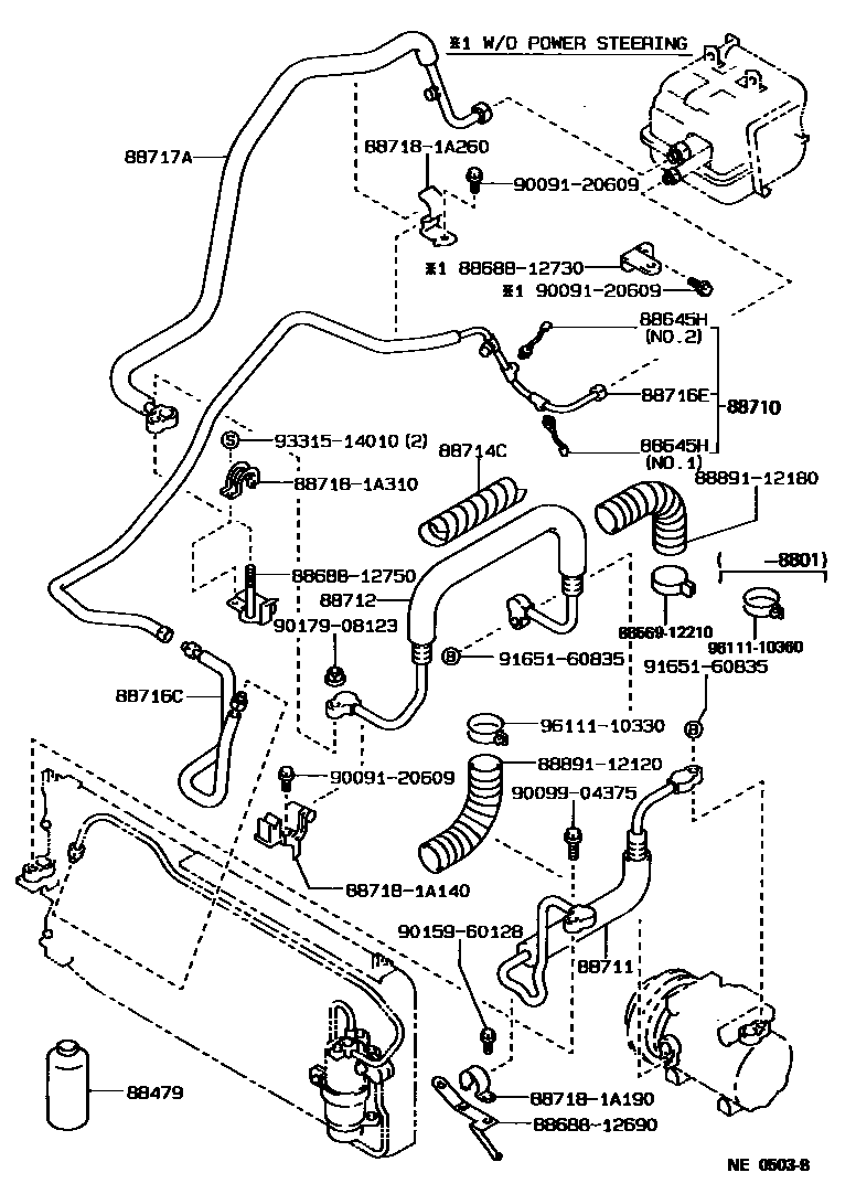 Toyota COROLLA Heating & Air Conditioning - Cooler Piping EPC diagram — NE0503B