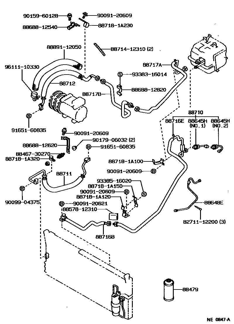 Toyota COROLLA Heating & Air Conditioning - Cooler Piping EPC diagram — NE0847A