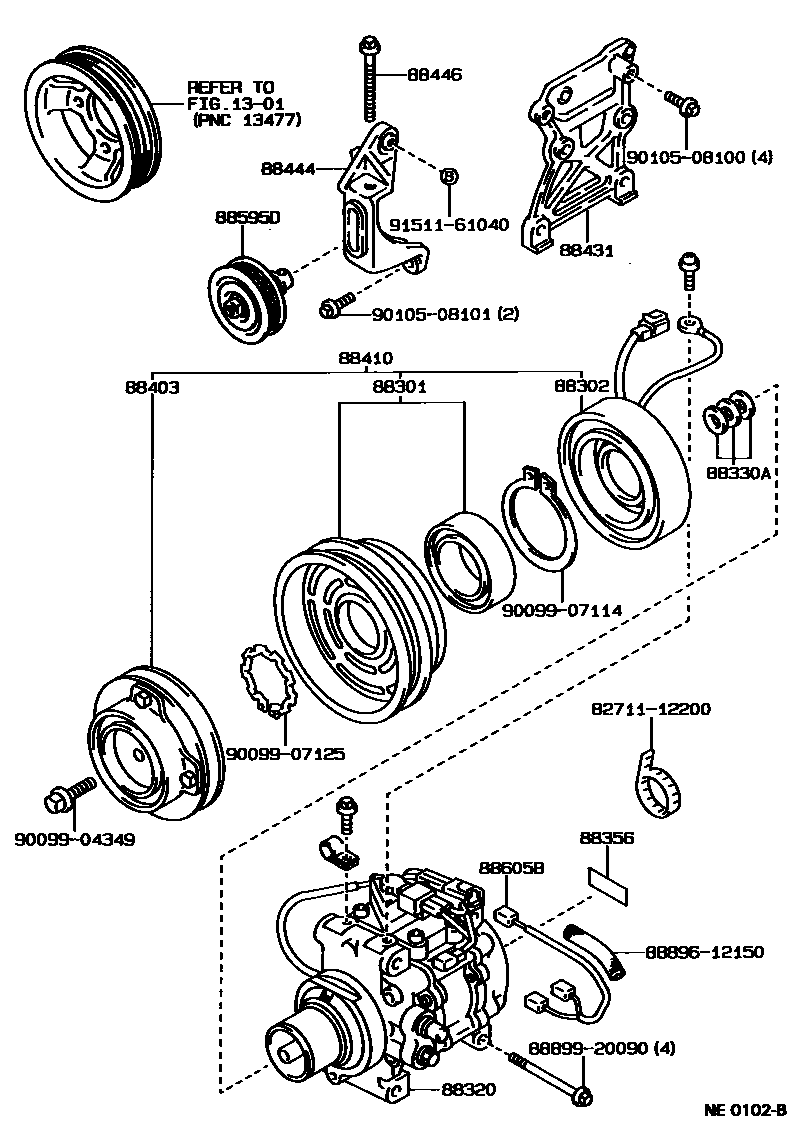 Toyota COROLLA Heating & Air Conditioning - Compressor EPC diagram — NE0102B