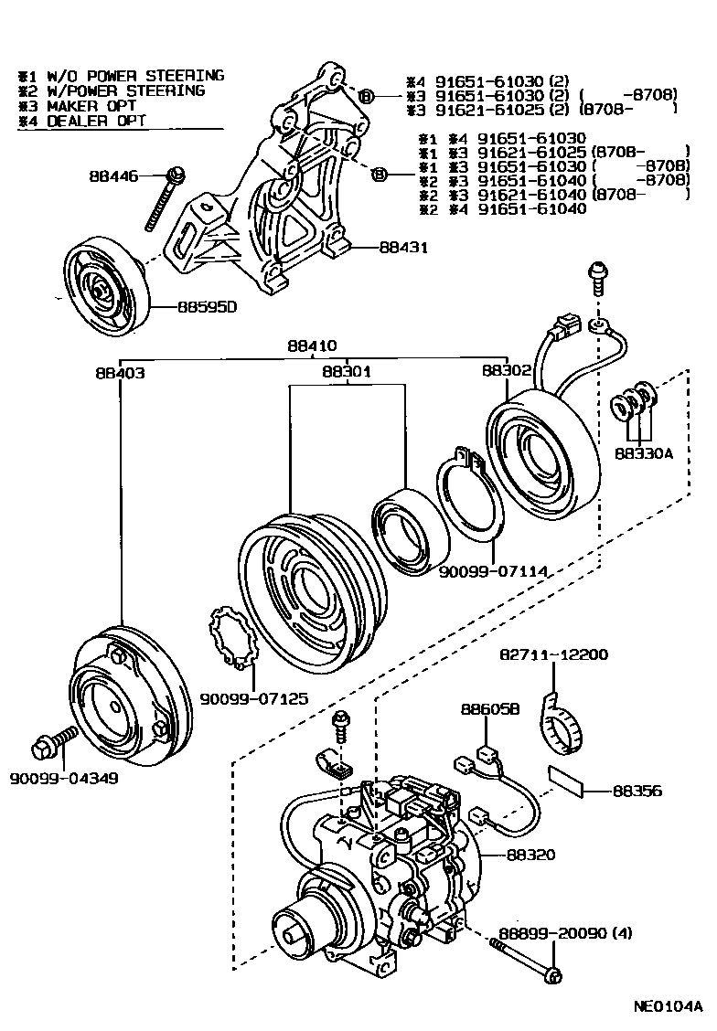 Toyota COROLLA Heating & Air Conditioning - Compressor EPC diagram — NE0104A