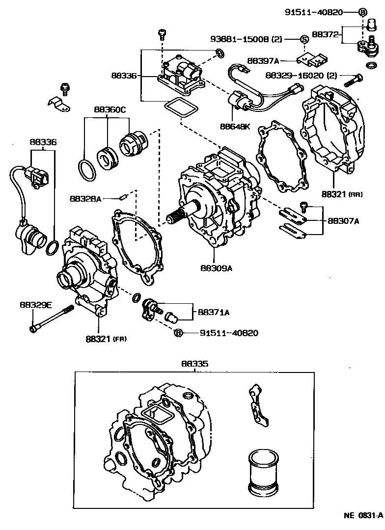 Toyota COROLLA Heating & Air Conditioning - Compressor EPC diagram — NE0831A