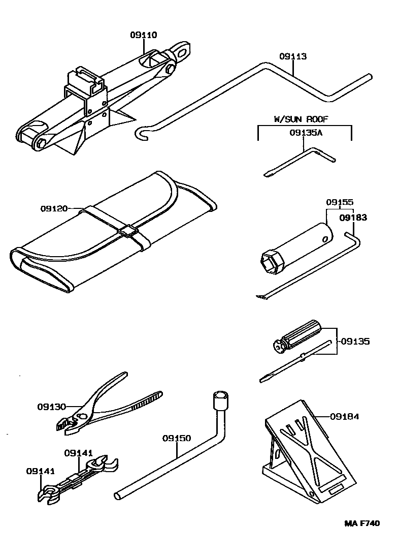 Toyota COROLLA Standard Tools EPC diagram — MAF740