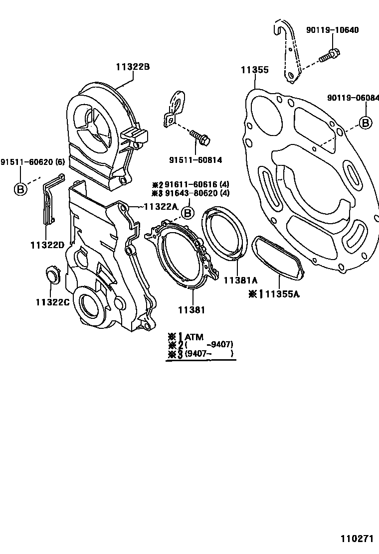 Toyota COROLLA Timing Gear Cover & Rear End Plate EPC diagram — 110271