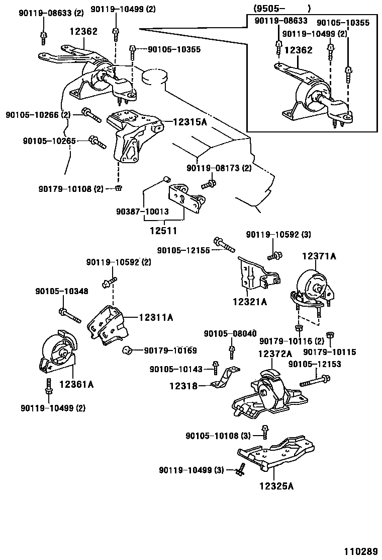 Toyota COROLLA Engine Mounting EPC diagram — 110289