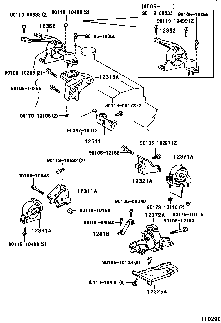 Toyota COROLLA Engine Mounting EPC diagram — 110290