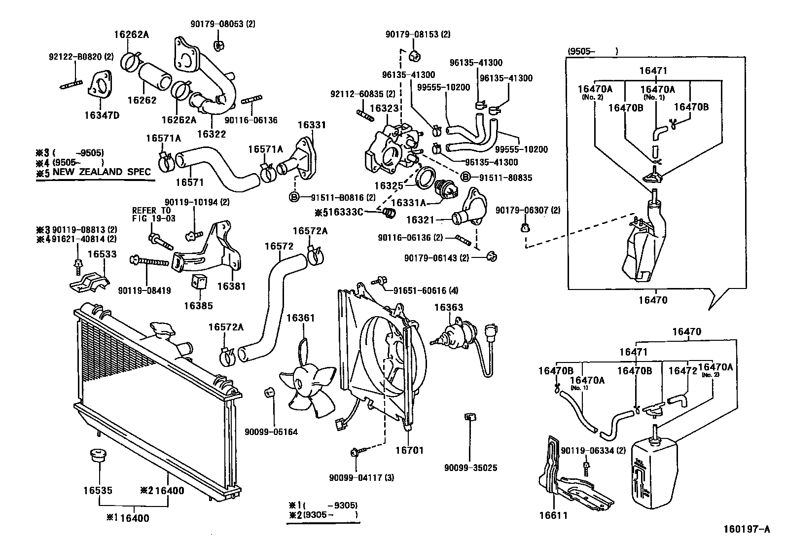 Toyota COROLLA RADIATOR & WATER OUTLET EPC diagram — 160197A