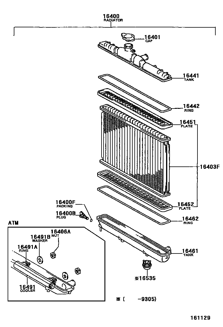 Toyota COROLLA RADIATOR & WATER OUTLET EPC diagram — 161129