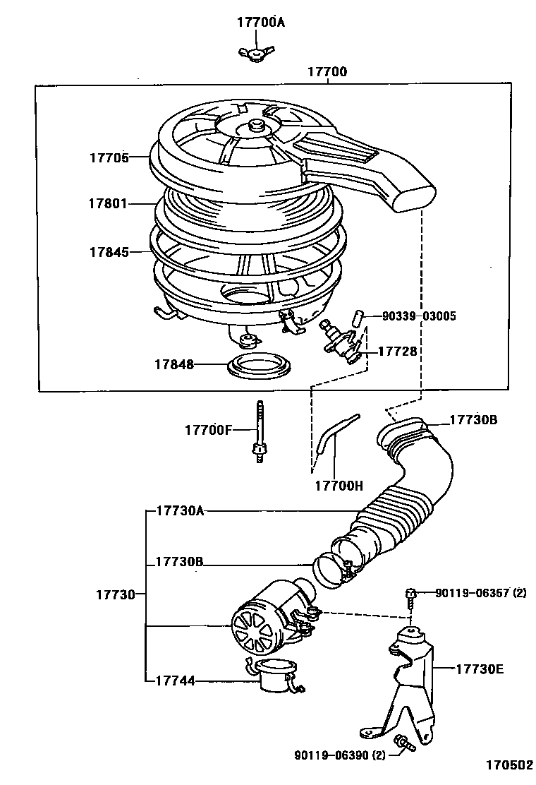 Toyota COROLLA Air Cleaner EPC diagram — 170502