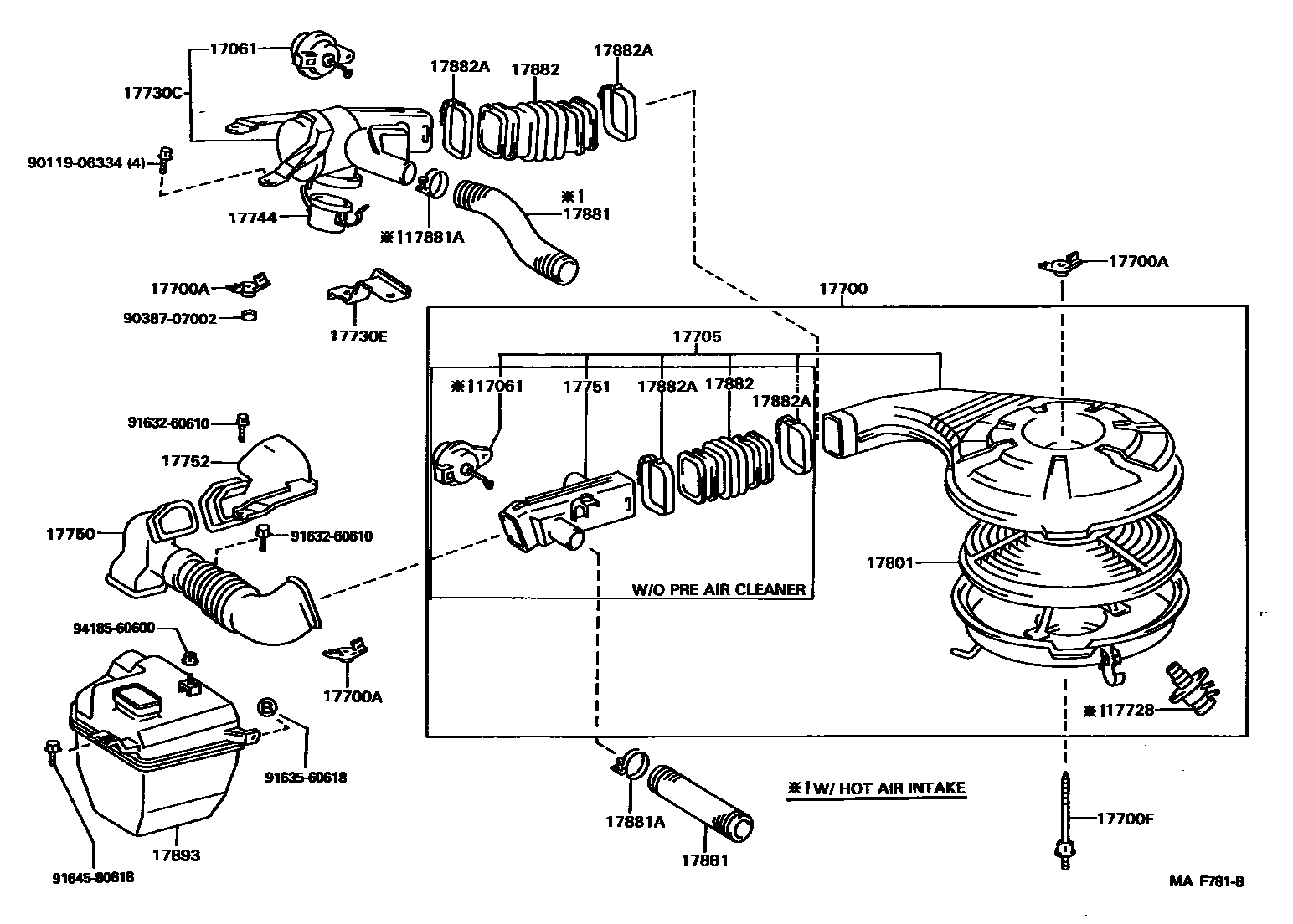 Toyota COROLLA Air Cleaner EPC diagram — MAF781B