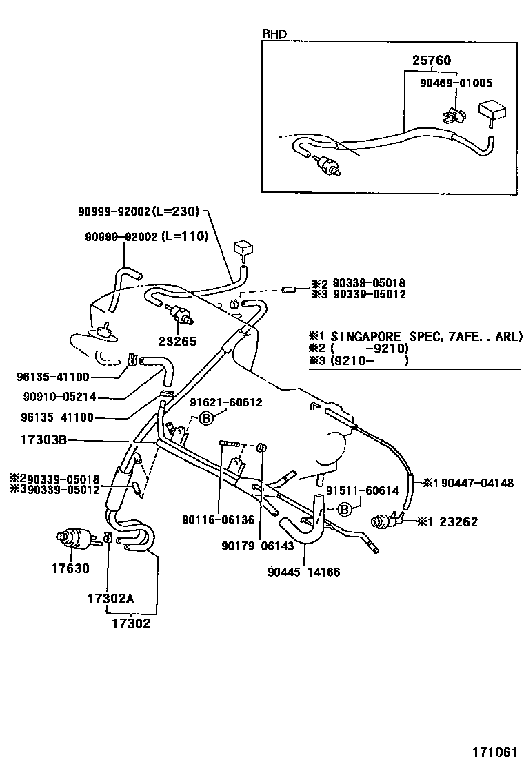 Toyota COROLLA vacuum tube EPC diagram — 171061