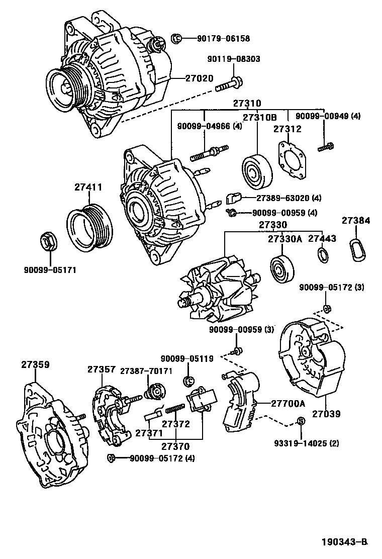 Toyota COROLLA Alternator EPC diagram — 190343B