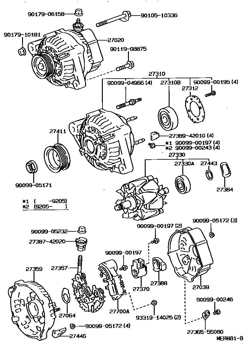 Toyota COROLLA Alternator EPC diagram — MER881B