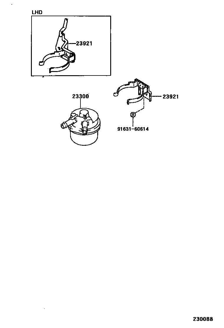 Toyota COROLLA fuel filter EPC diagram — 230088