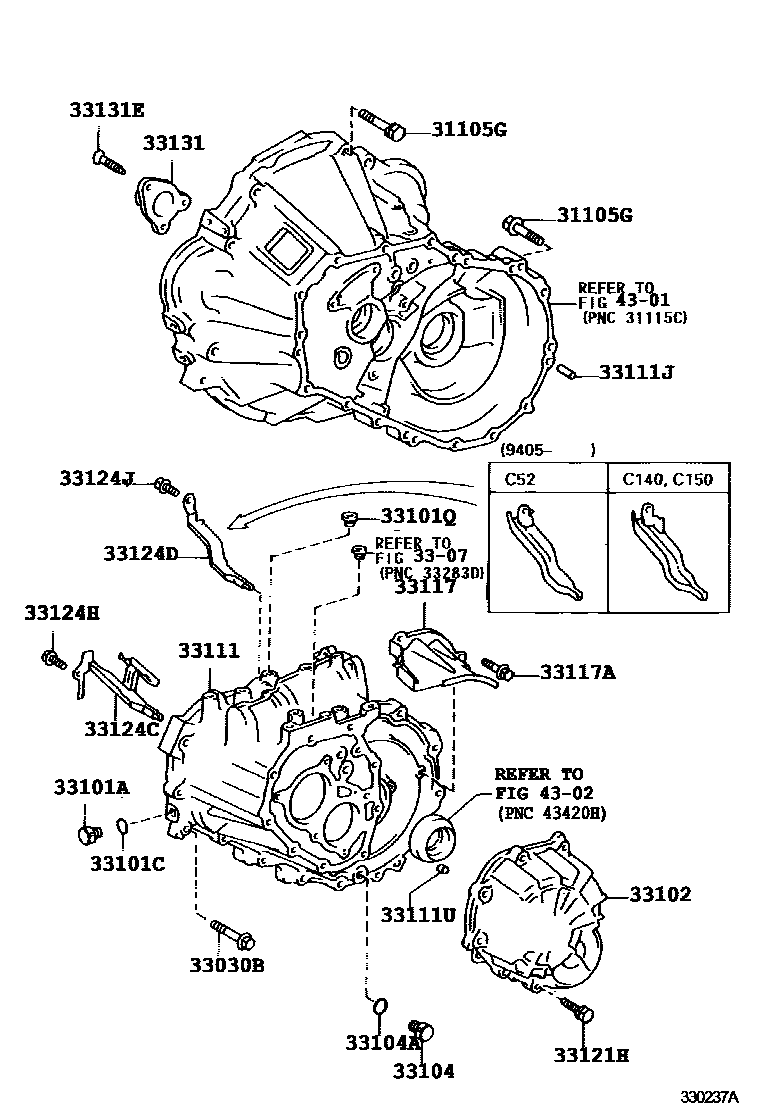 Toyota COROLLA 离合器壳和变速器壳(MTM) EPC diagram — 330237A