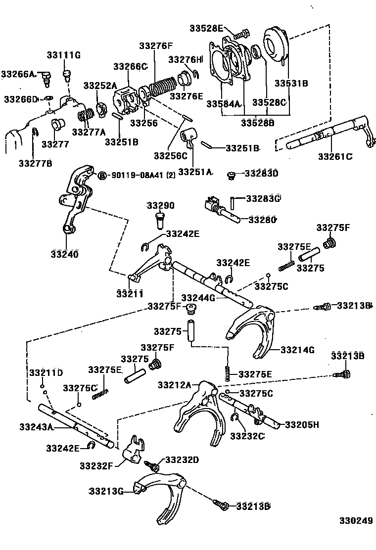 Toyota COROLLA 换档拨叉和换档杆轴(MTM) EPC diagram — 330249