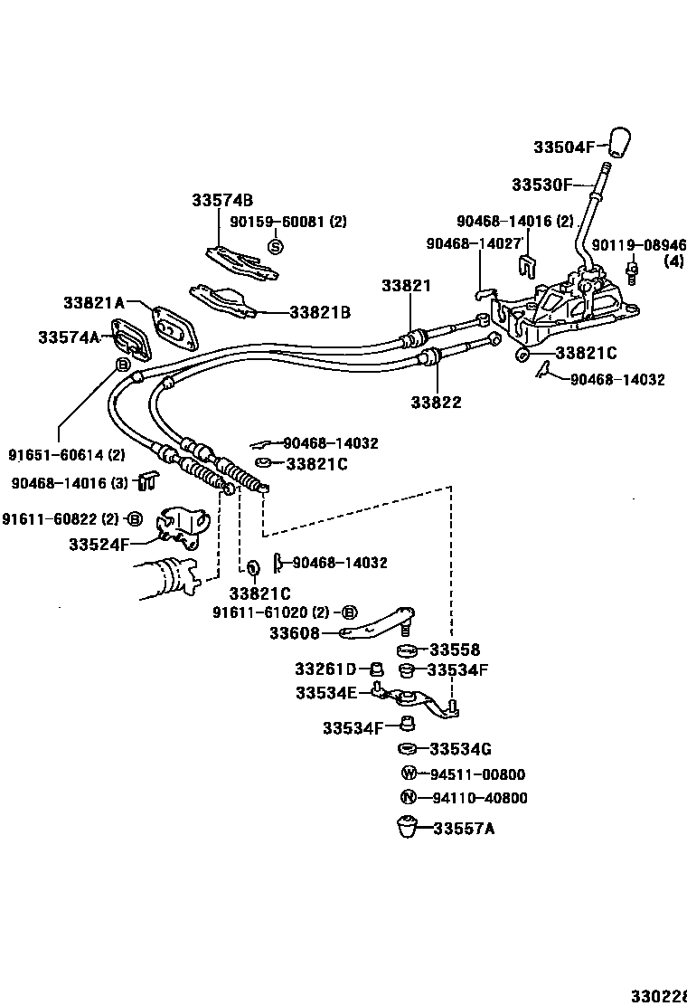 Toyota COROLLA Shift Lever & Retainer EPC diagram — 330228