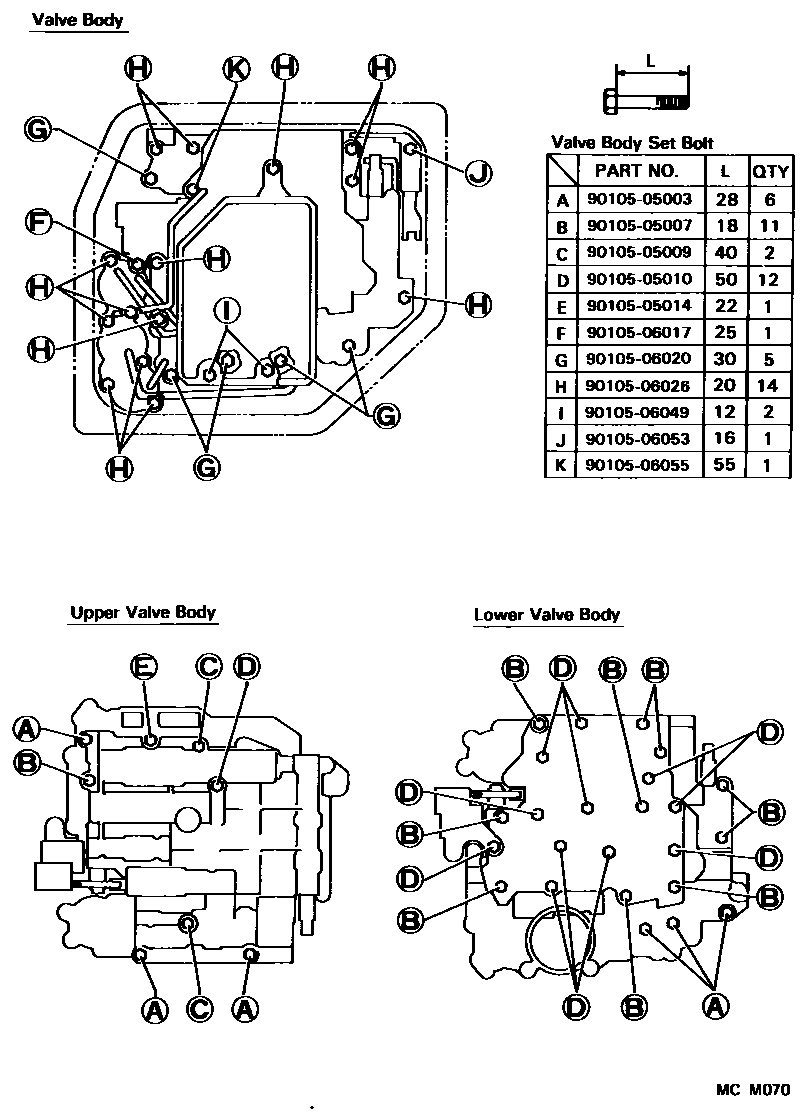 Toyota COROLLA 阀体和滤油网(ATM) EPC diagram — MCM070