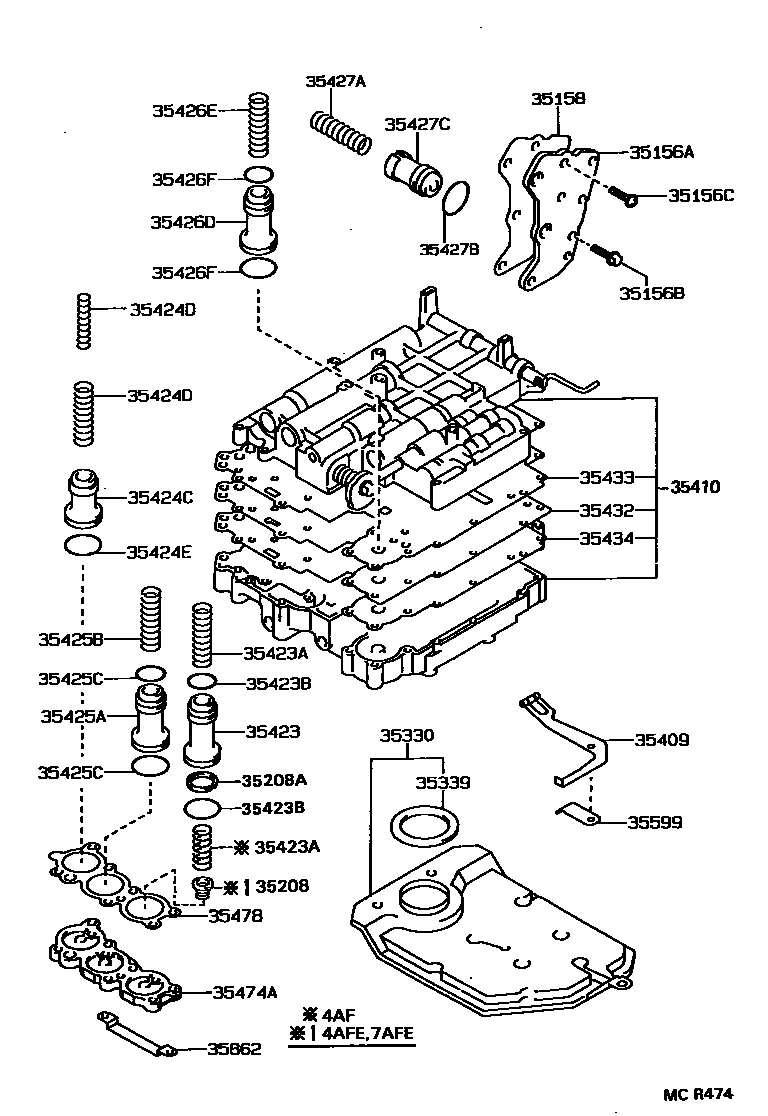 Toyota COROLLA 阀体和滤油网(ATM) EPC diagram — MCR474