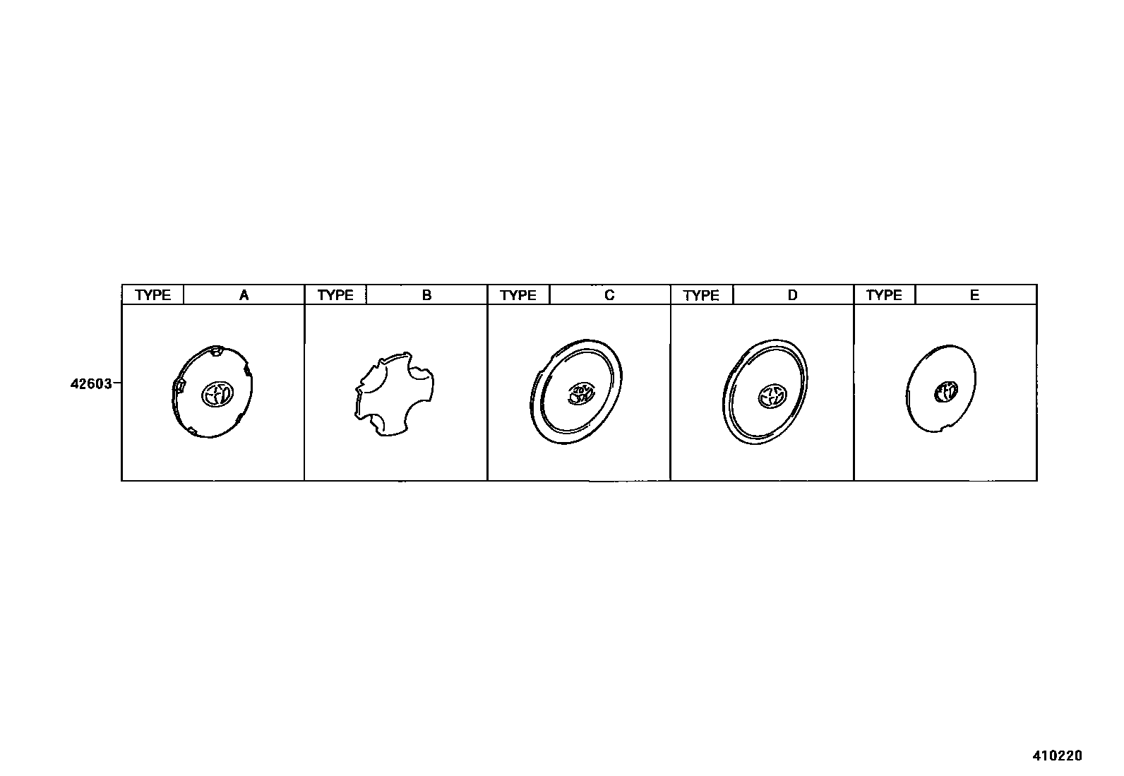 Toyota COROLLA 车轮和车轮盖 EPC diagram — 410220
