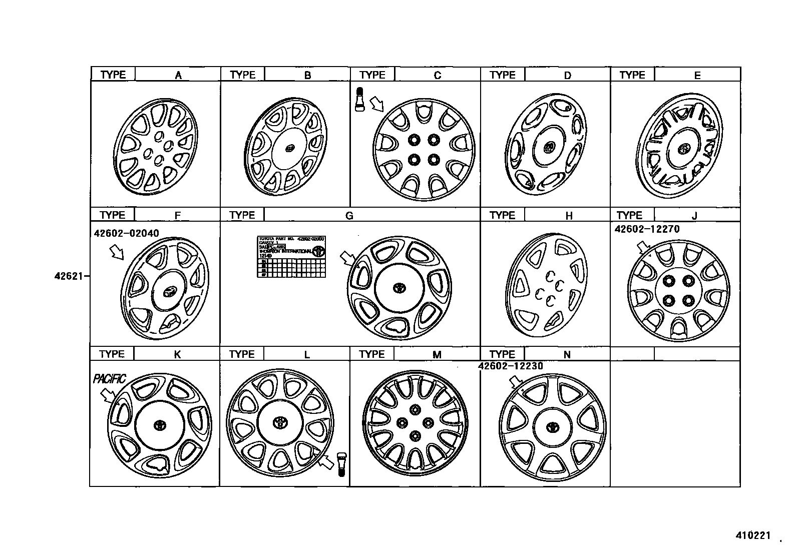 Toyota COROLLA 车轮和车轮盖 EPC diagram — 410221