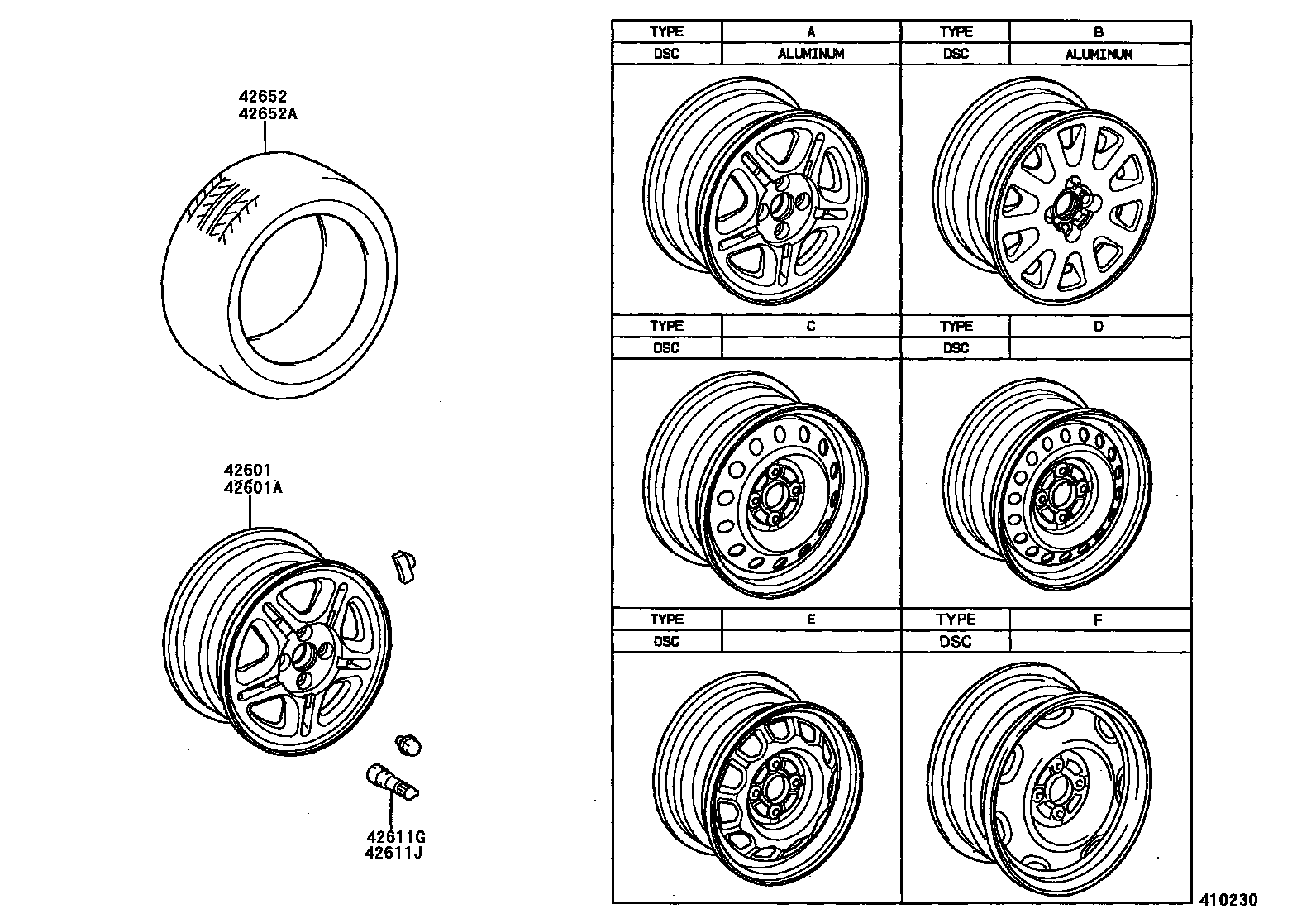 Toyota COROLLA 车轮和车轮盖 EPC diagram — 410230