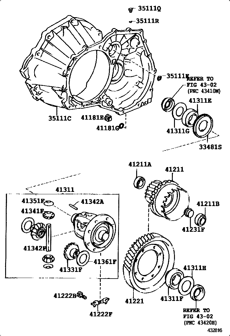 Toyota COROLLA 前桥壳和差速器 EPC diagram — 432816
