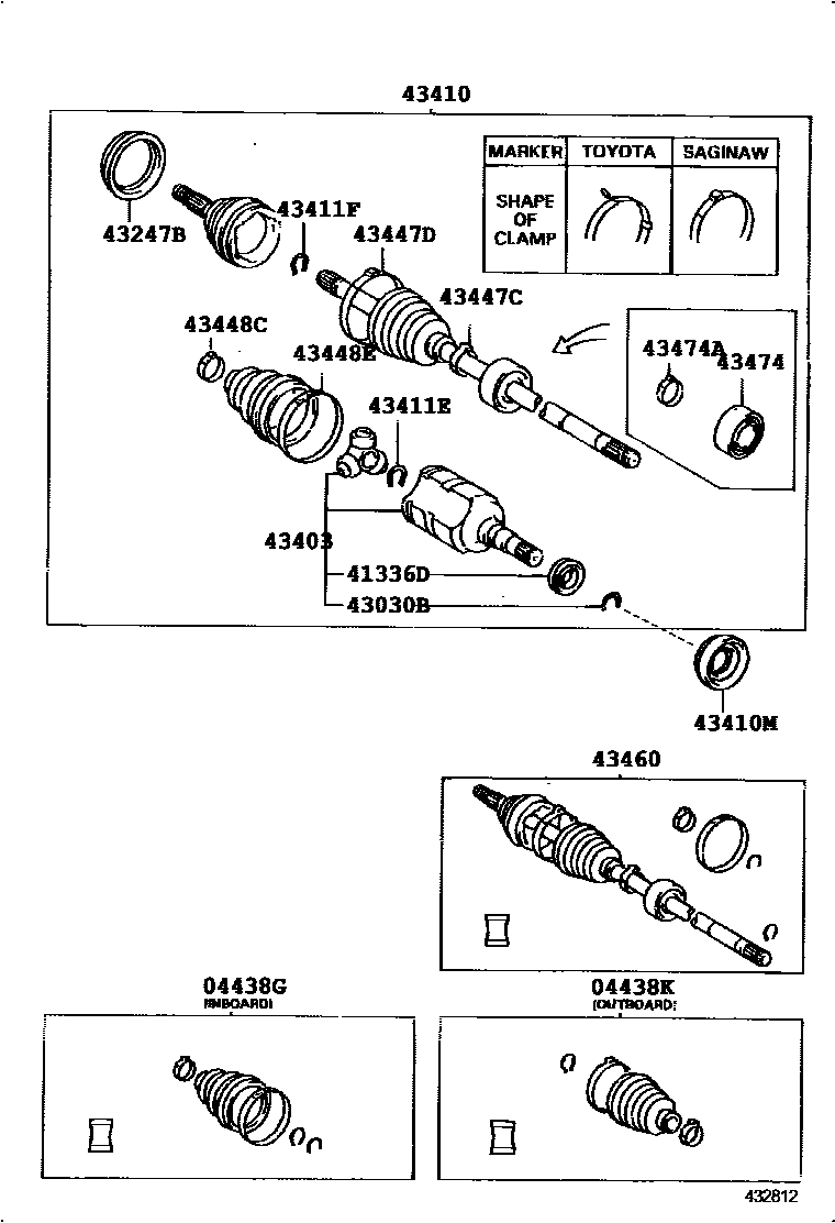 Toyota COROLLA Front Drive Shaft EPC diagram — 432812