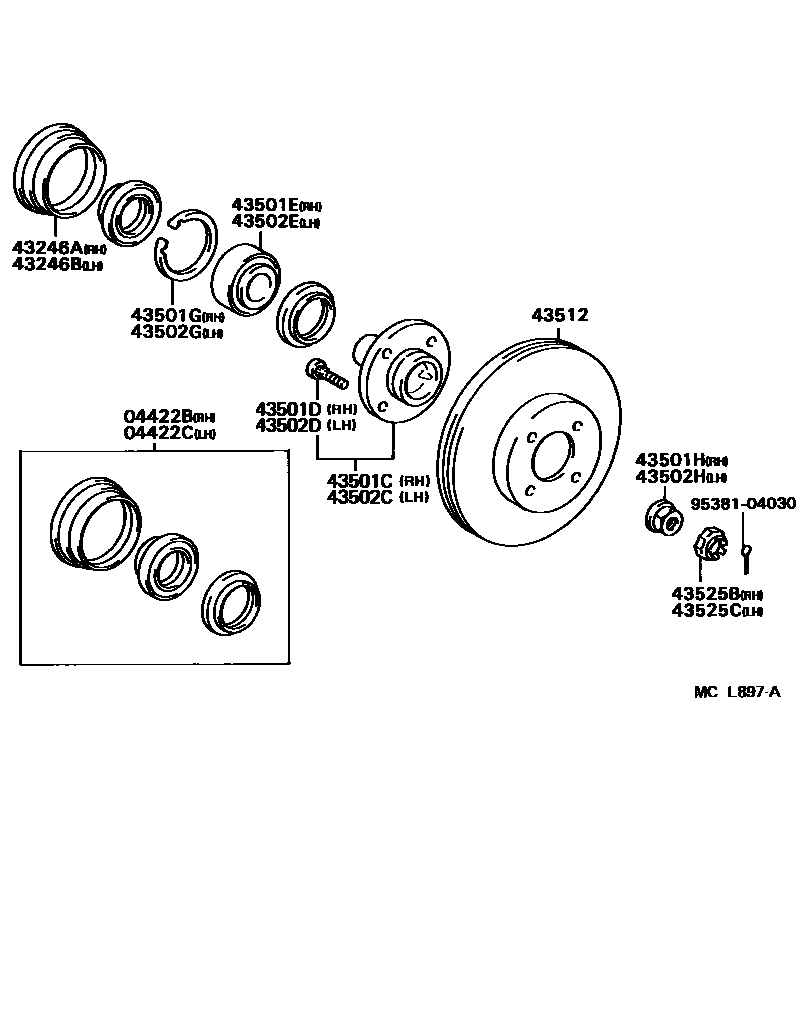 Toyota COROLLA Front Axle Hub EPC diagram — MCL897A