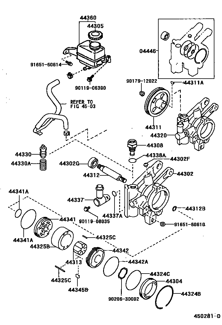 Toyota COROLLA 叶片泵和储油罐(动力转向) EPC diagram — 450281D