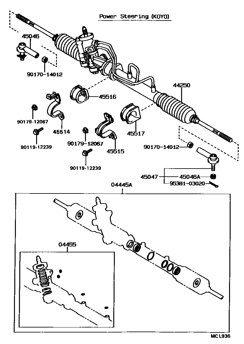 Toyota COROLLA 前转向齿轮和连杆 EPC diagram — MCL936