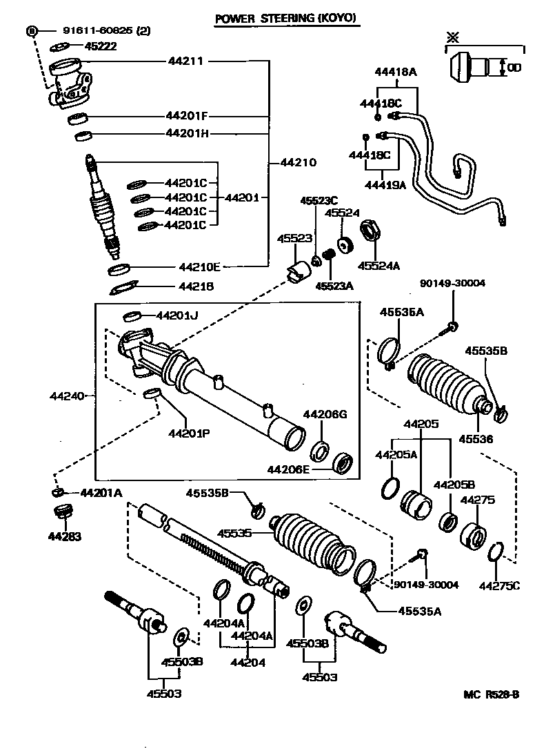 Toyota COROLLA 前转向齿轮和连杆 EPC diagram — MCR528B