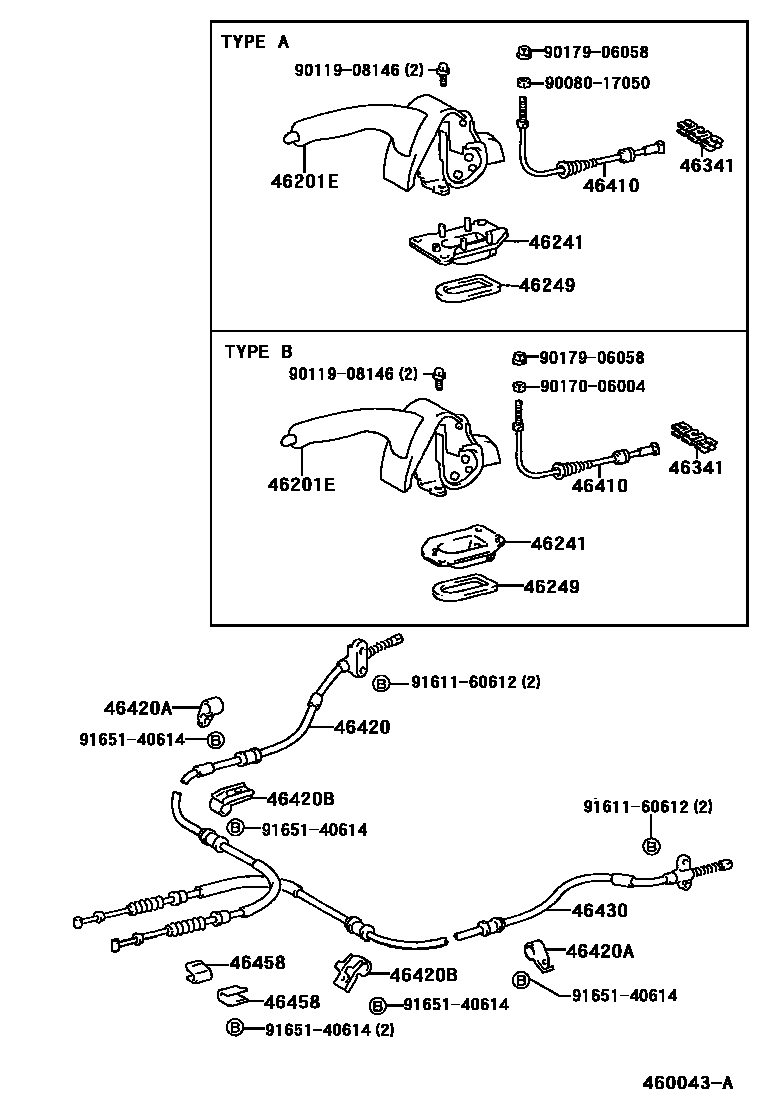 Toyota COROLLA Parking Brake & Cable EPC diagram — 460043A