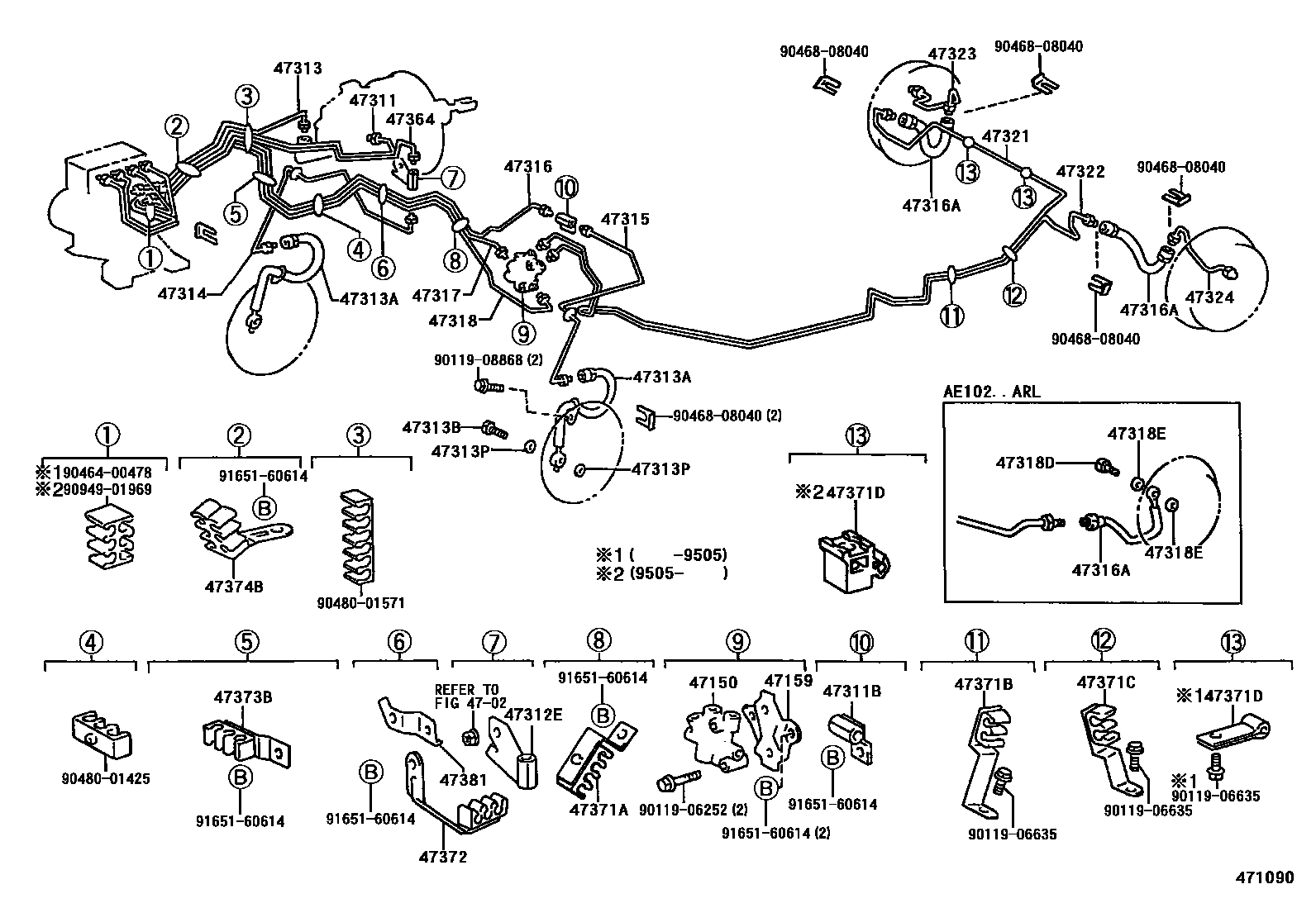 Toyota COROLLA 制动配管和卡箍 EPC diagram — 471090