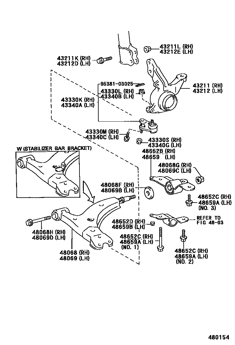 Toyota COROLLA 前桥控制臂和转向节 EPC diagram — 480154