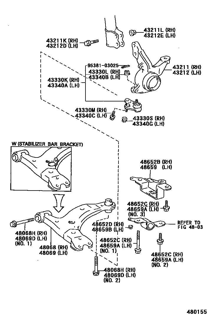 Toyota COROLLA 前桥控制臂和转向节 EPC diagram — 480155