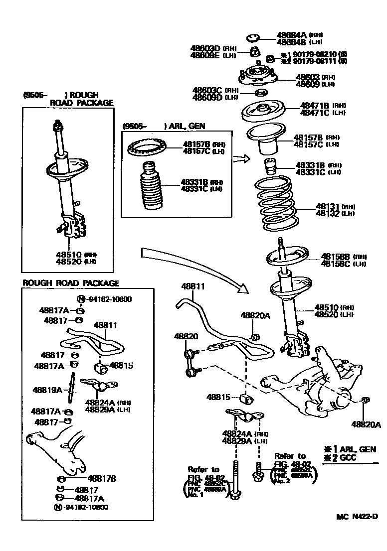 Toyota COROLLA Front Spring & Shock Absorber EPC diagram — MCN422D