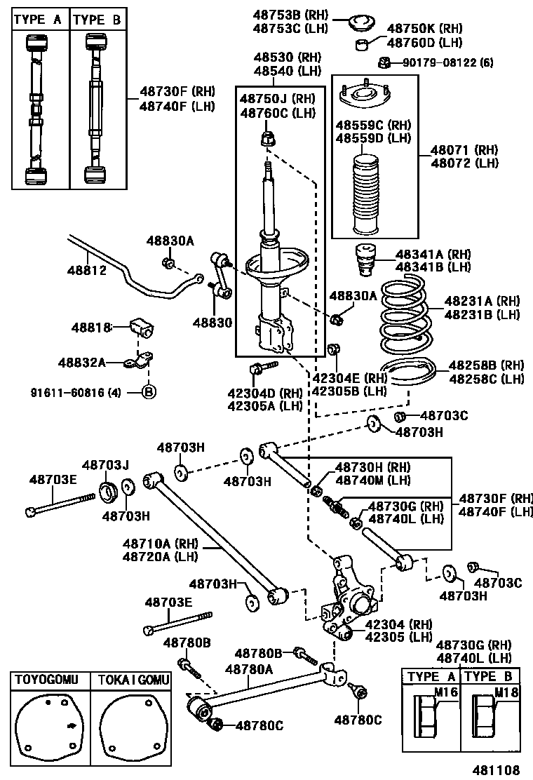 Toyota COROLLA Rear Spring & Shock Absorber EPC diagram — 481108