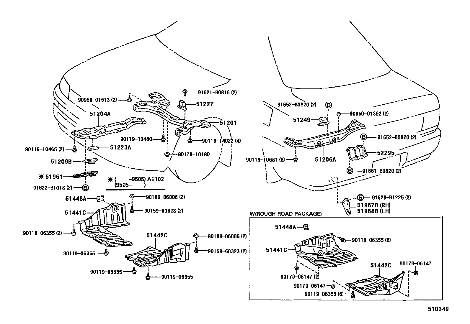 Toyota COROLLA 悬架横梁和发动机底罩 EPC diagram — 510349
