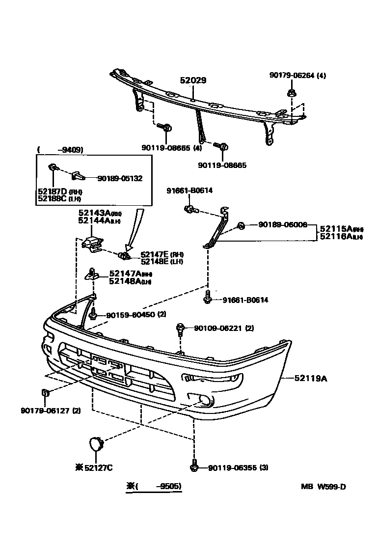 Toyota COROLLA 前保险杠及附件 EPC diagram — MBW599D