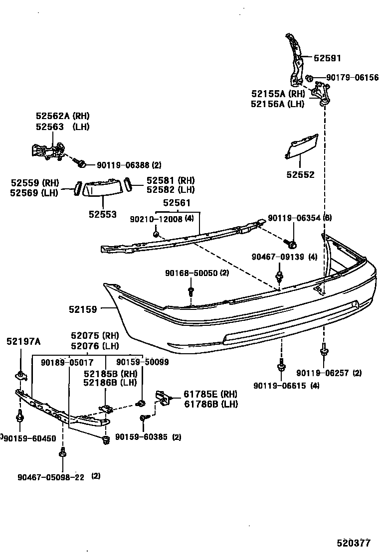 Toyota COROLLA 后保险杠及附件 EPC diagram — 520377