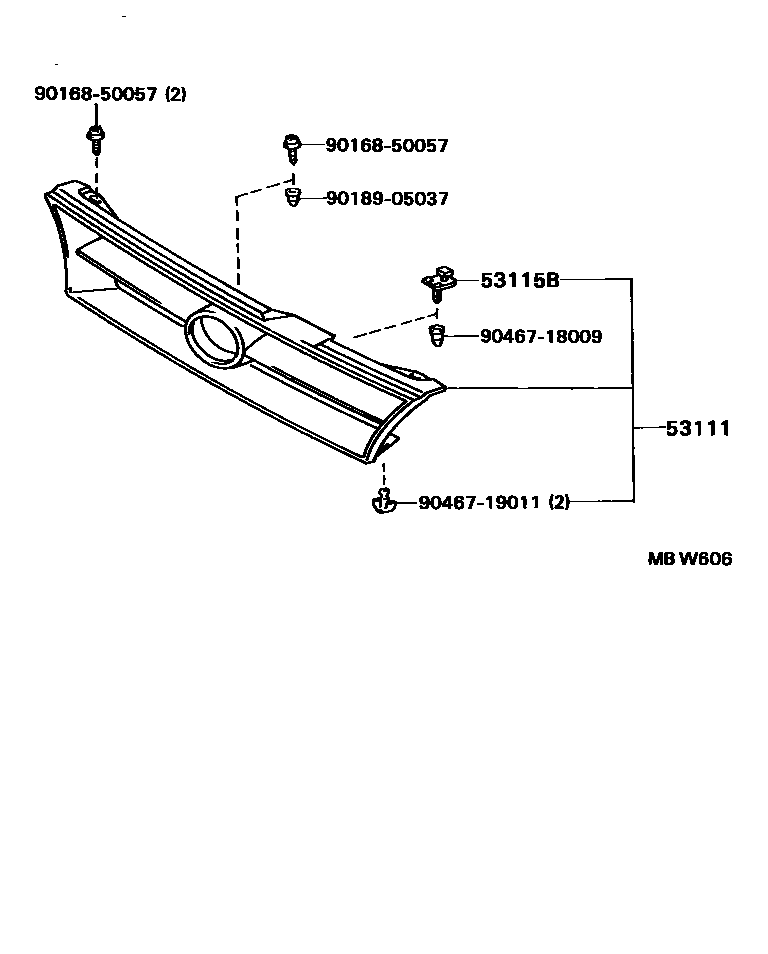 Toyota COROLLA radiator grille EPC diagram — MBW606