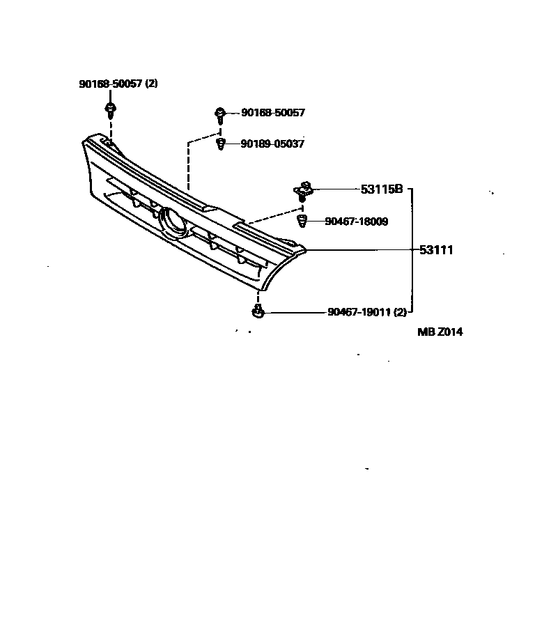 Toyota COROLLA radiator grille EPC diagram — MBZ014