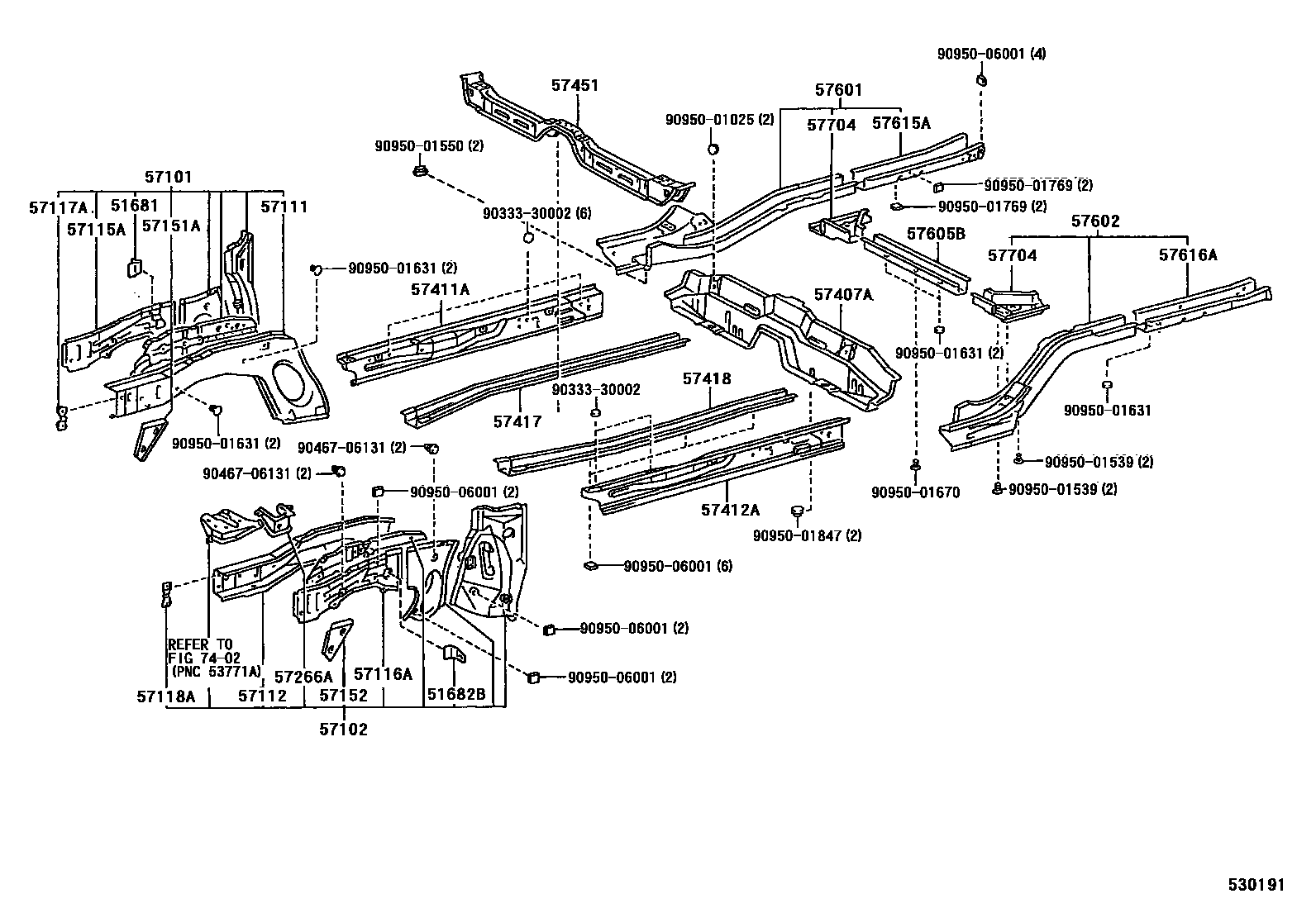 Toyota COROLLA Floor stringers EPC diagram — 530191