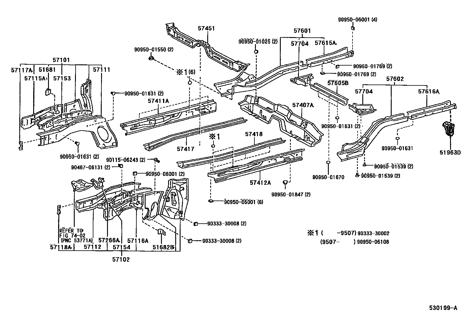 Toyota COROLLA Floor stringers EPC diagram — 530199A