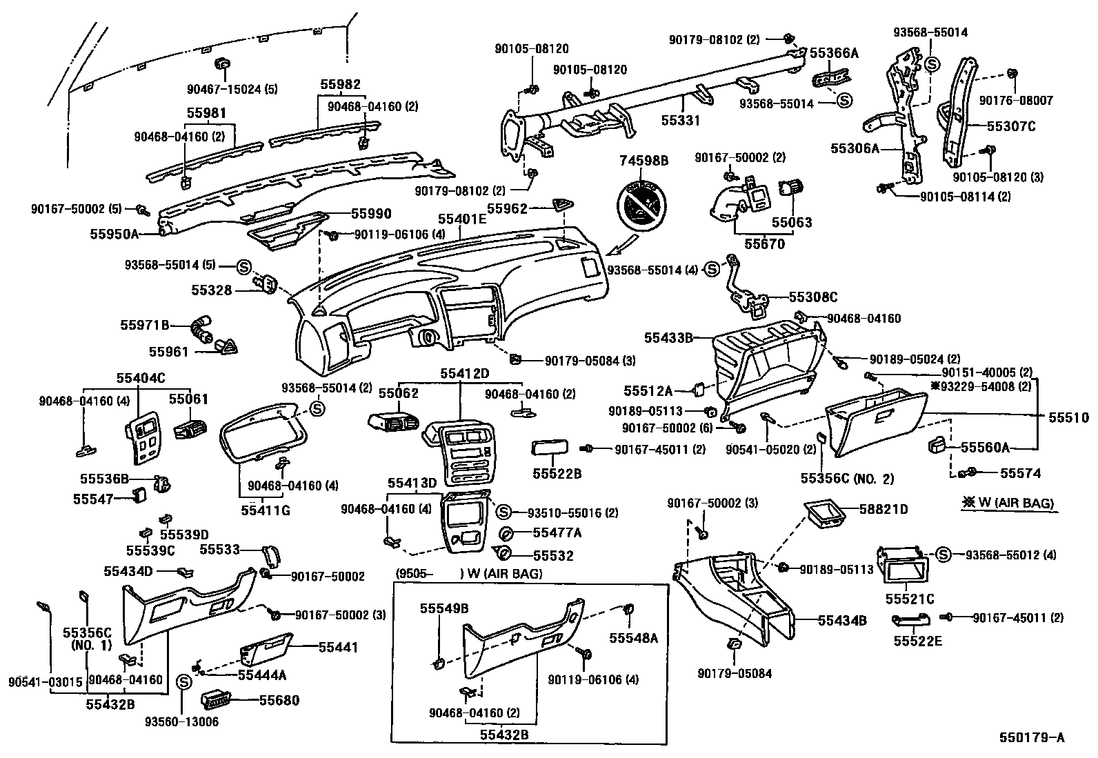 Toyota COROLLA 仪表板和手套箱 EPC diagram — 550179A