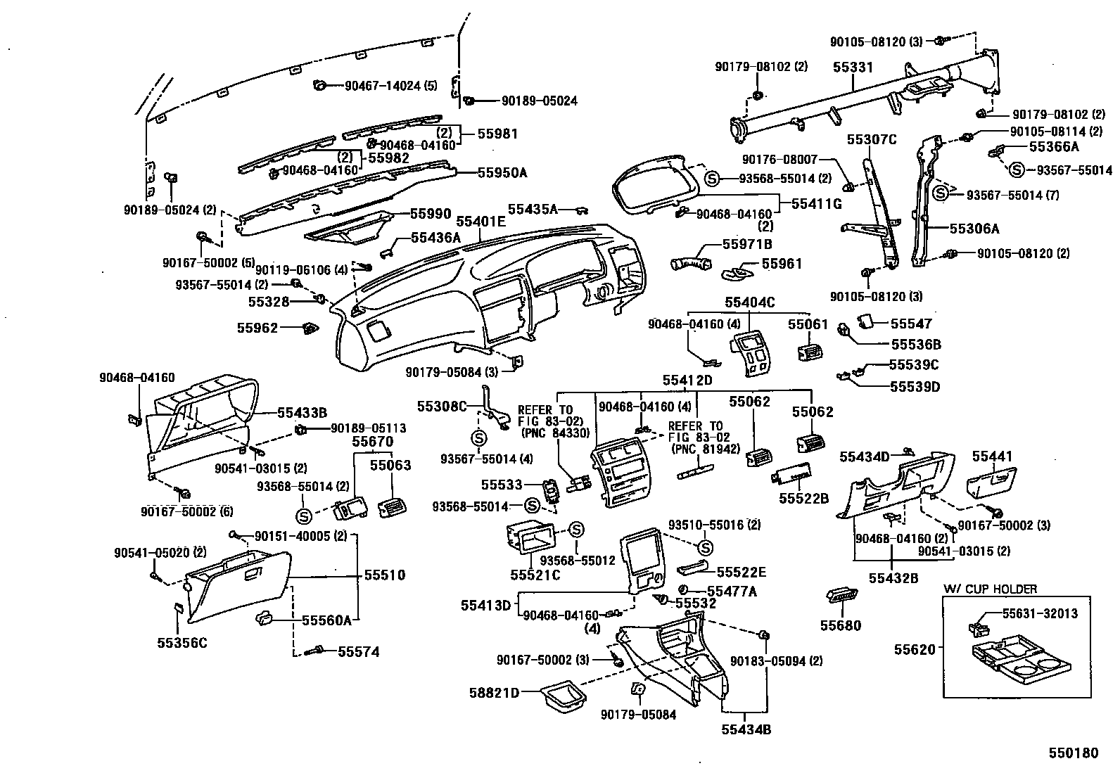 Toyota COROLLA 仪表板和手套箱 EPC diagram — 550180