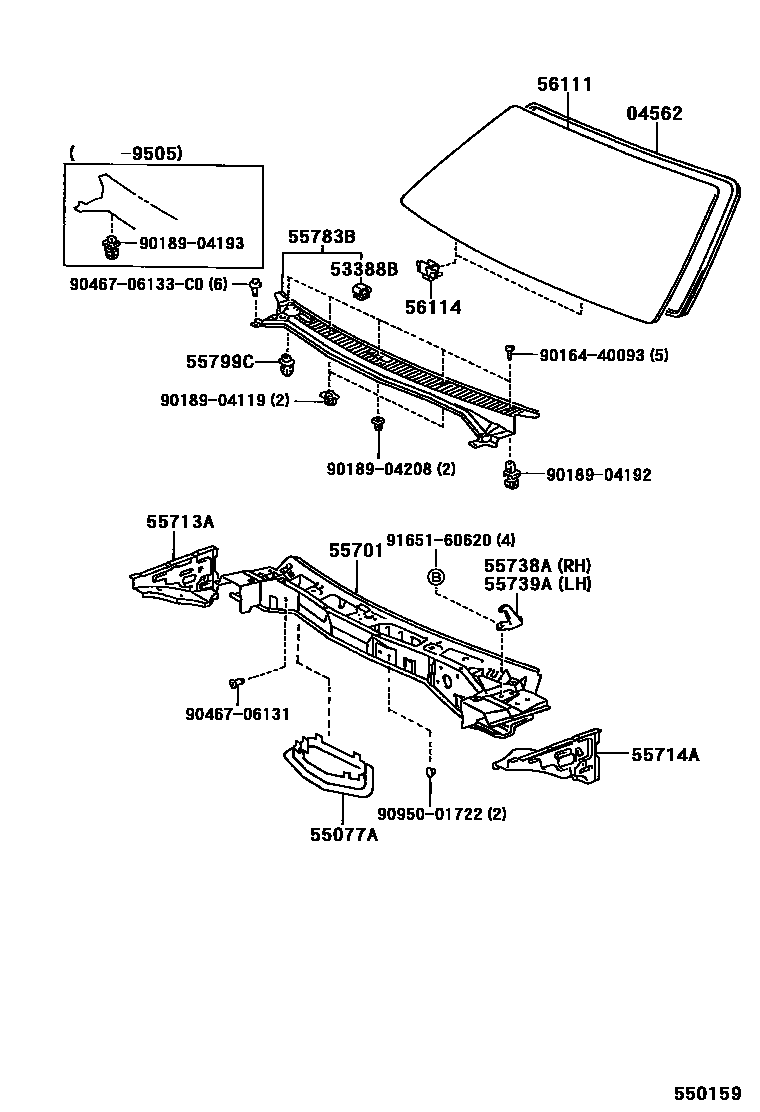 Toyota COROLLA 前围板和挡风玻璃 EPC diagram — 550159